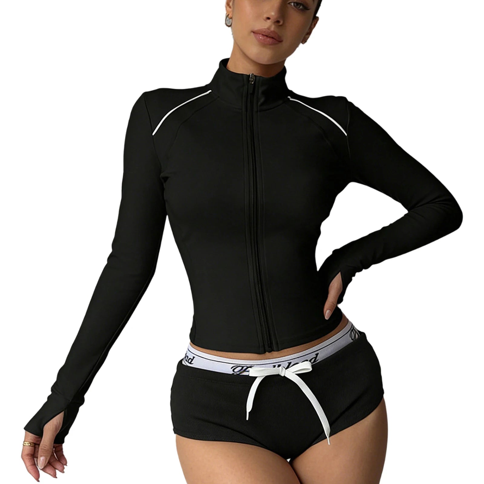 Womens Yoga Workout Jacket Long Sleeves Lightweight Full Zip Up Athletic Slim Fit Tops with Thumb Hole Gym Running Outerwear