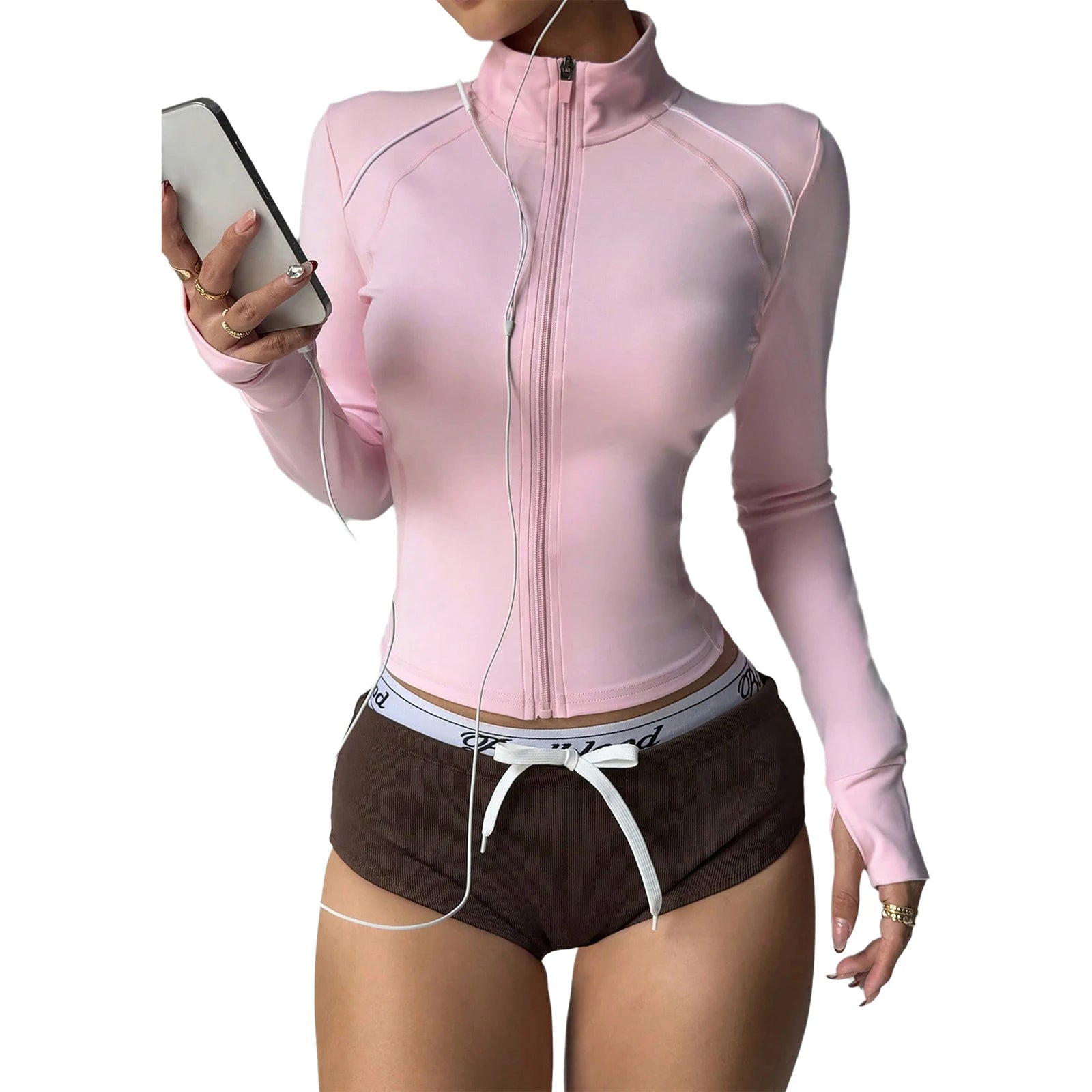 Womens Yoga Workout Jacket Long Sleeves Lightweight Full Zip Up Athletic Slim Fit Tops with Thumb Hole Gym Running Outerwear