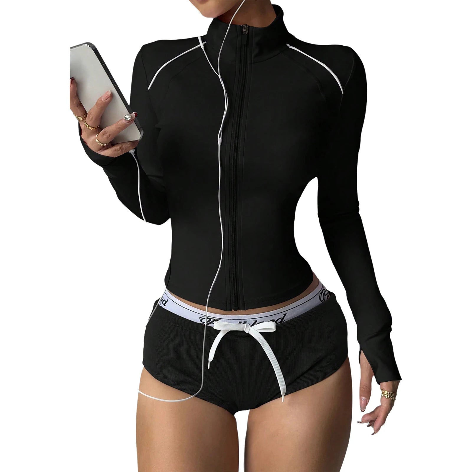 Womens Yoga Workout Jacket Long Sleeves Lightweight Full Zip Up Athletic Slim Fit Tops with Thumb Hole Gym Running Outerwear