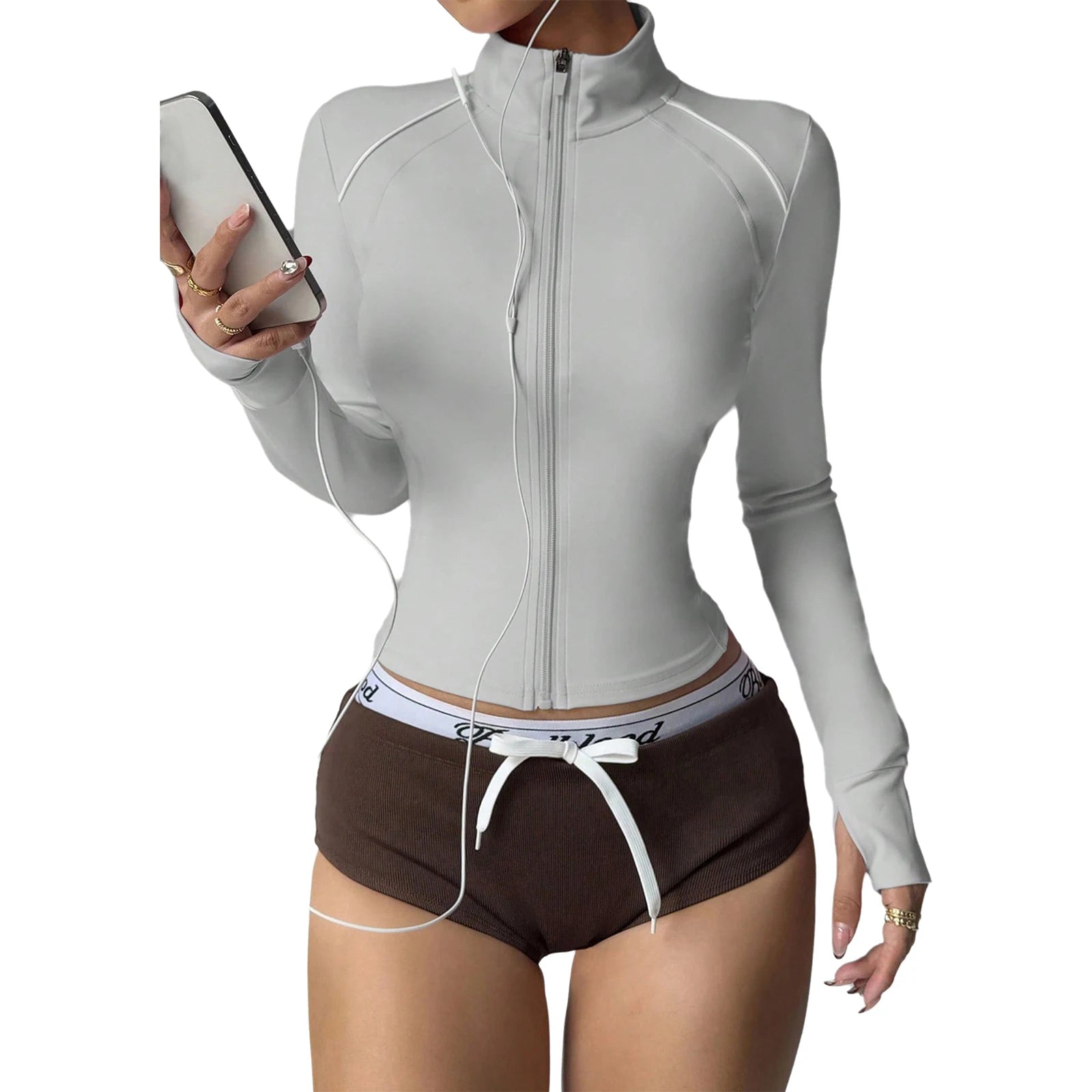 Womens Yoga Workout Jacket Long Sleeves Lightweight Full Zip Up Athletic Slim Fit Tops with Thumb Hole Gym Running Outerwear