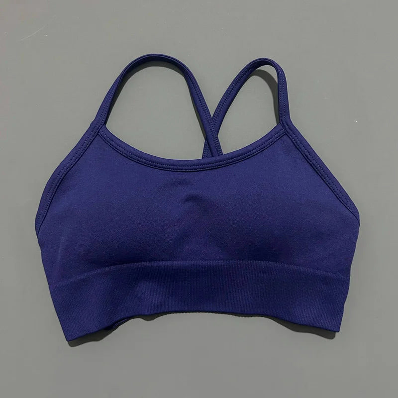 Histello Backless Sports Bra Women Seamless Yoga Top High Support Fitness Underwear Back Cross Gym Crop Top Running Workout Bras